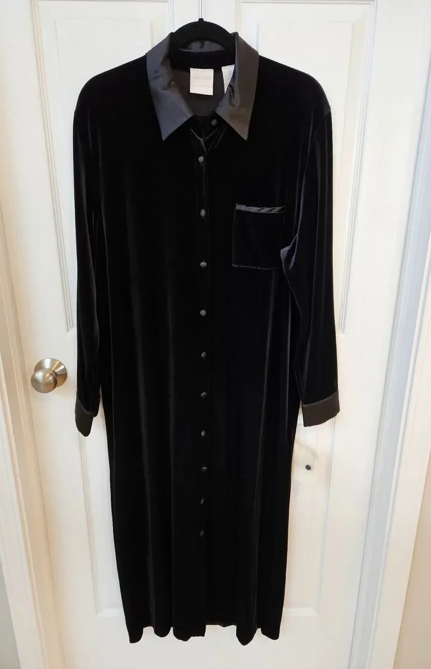 Vintage Emma James Liz Claiborne Black Velvet Maxi Robe Dressing Gown XL NWT